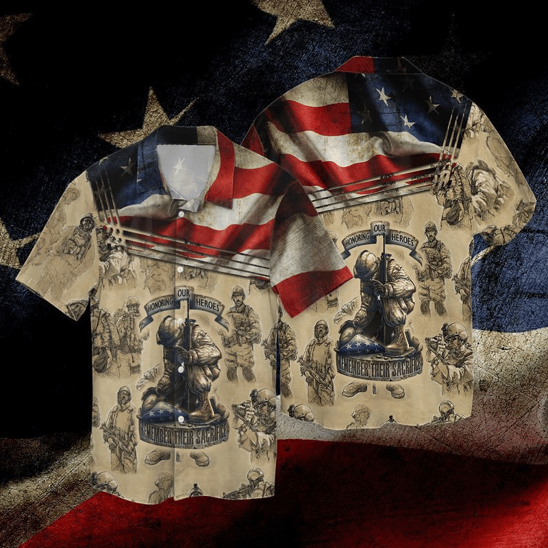 Memorial Day 4th Of July Independence Day Honoring Our Heroes Remember Their Sacrifice Graphic Print Short Sleeve Hawaiian Shirt