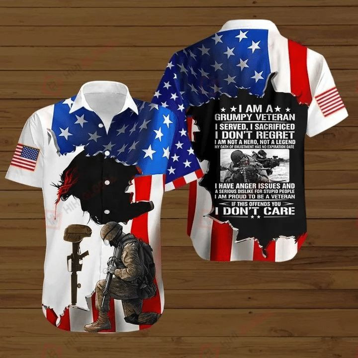 Memorial Day American Flag I Am A Grumpy Veteran I Seved I Sacrificed I Don't Regret Hawaiian Shirt