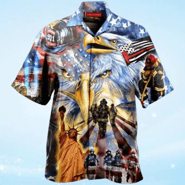Memorial Day American Patriot Eagle Firefighter Hawaiian Shirt