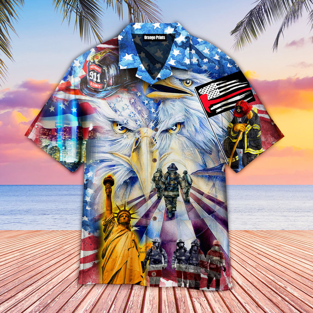 Memorial Day American Patriot Eagle Firefighter Hawaiian Shirt