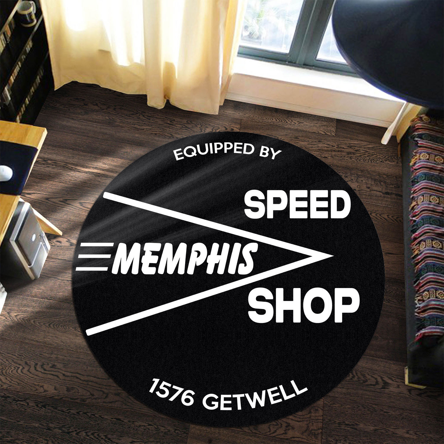 Memphis Speed Shop Round Rug Carpet Bedroom Livingroom Home Decor - Image 3