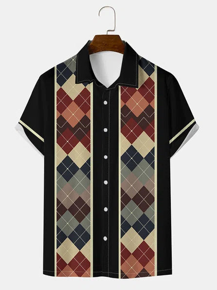 Mens Check Print Casual Breathable Short Sleeve Hawaiian Shirt