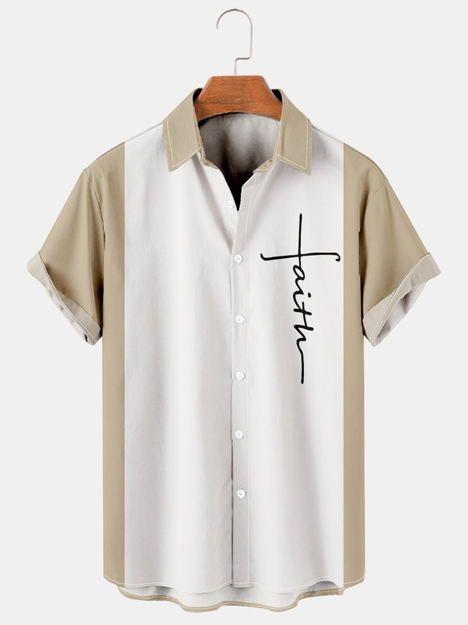 Mens Crucifix Print Casual Breathable Hawaiian Shirt