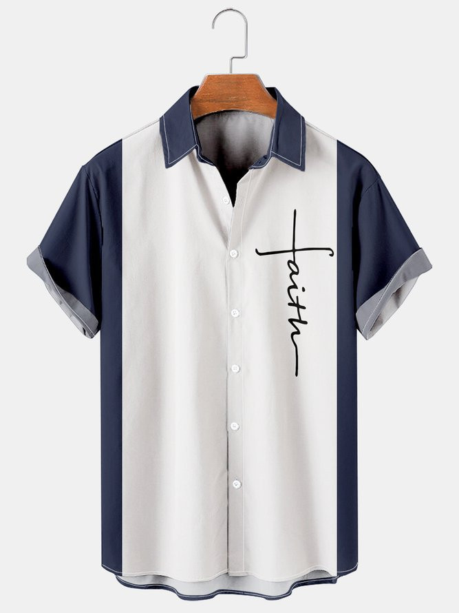 Mens Crucifix Print Casual Breathable Hawaiian Shirt
