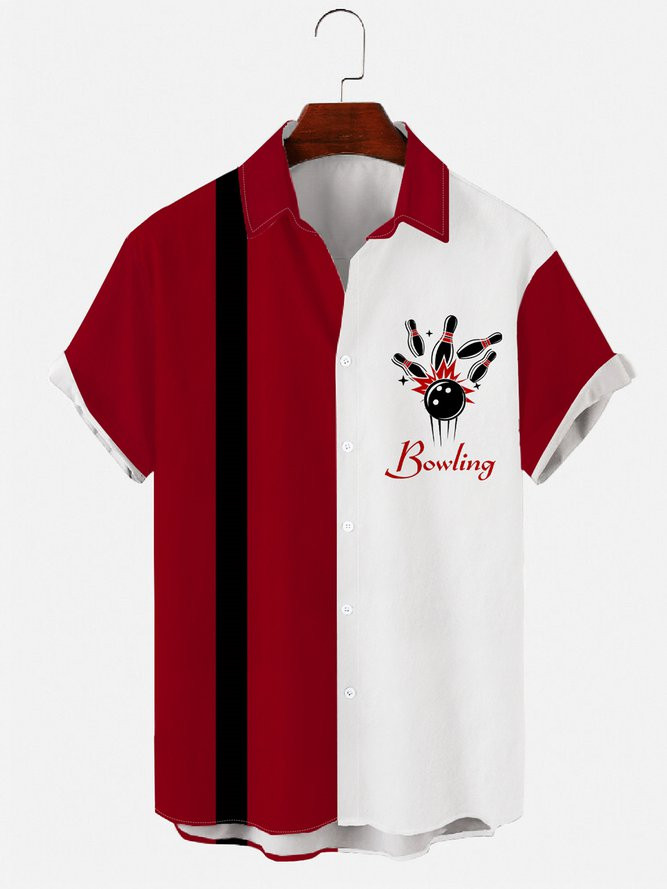 Mens Striped Print Round Hem Loose Hawaiian Shirt