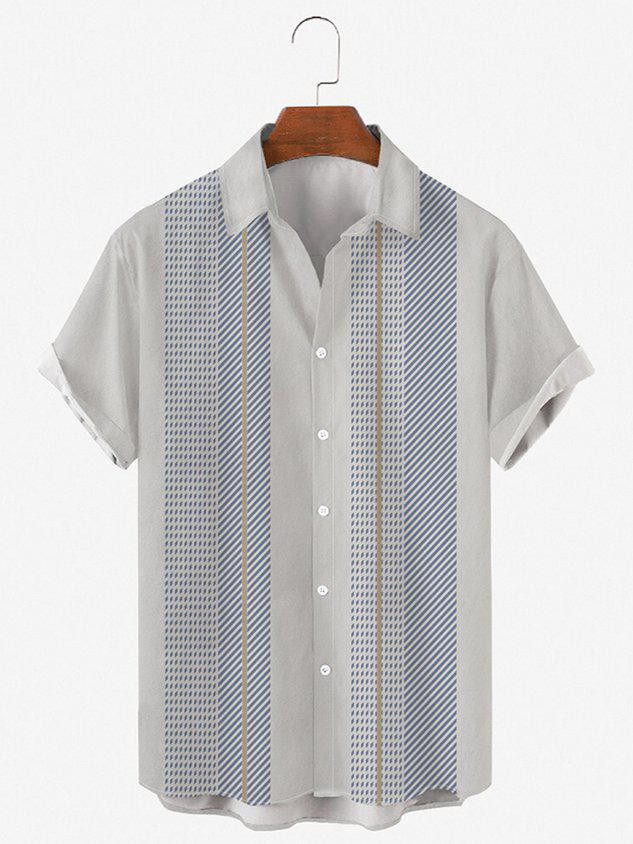 Mens Striped Print Round Hem Loose Hawaiian Shirt