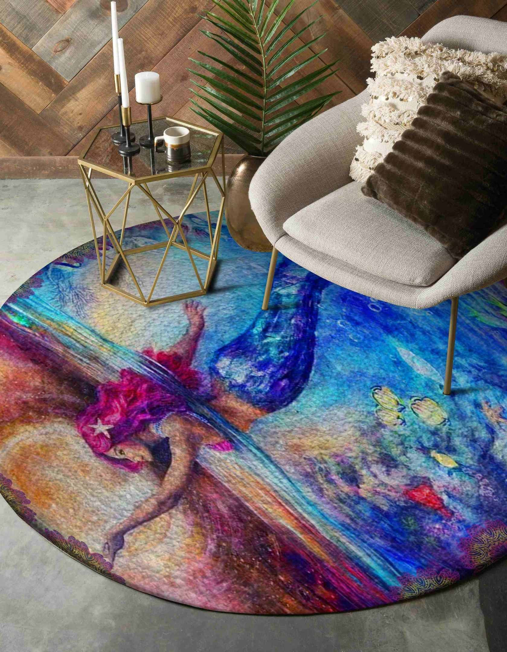 Mermaid Round Rug Carpet Bedroom Livingroom Home Decor