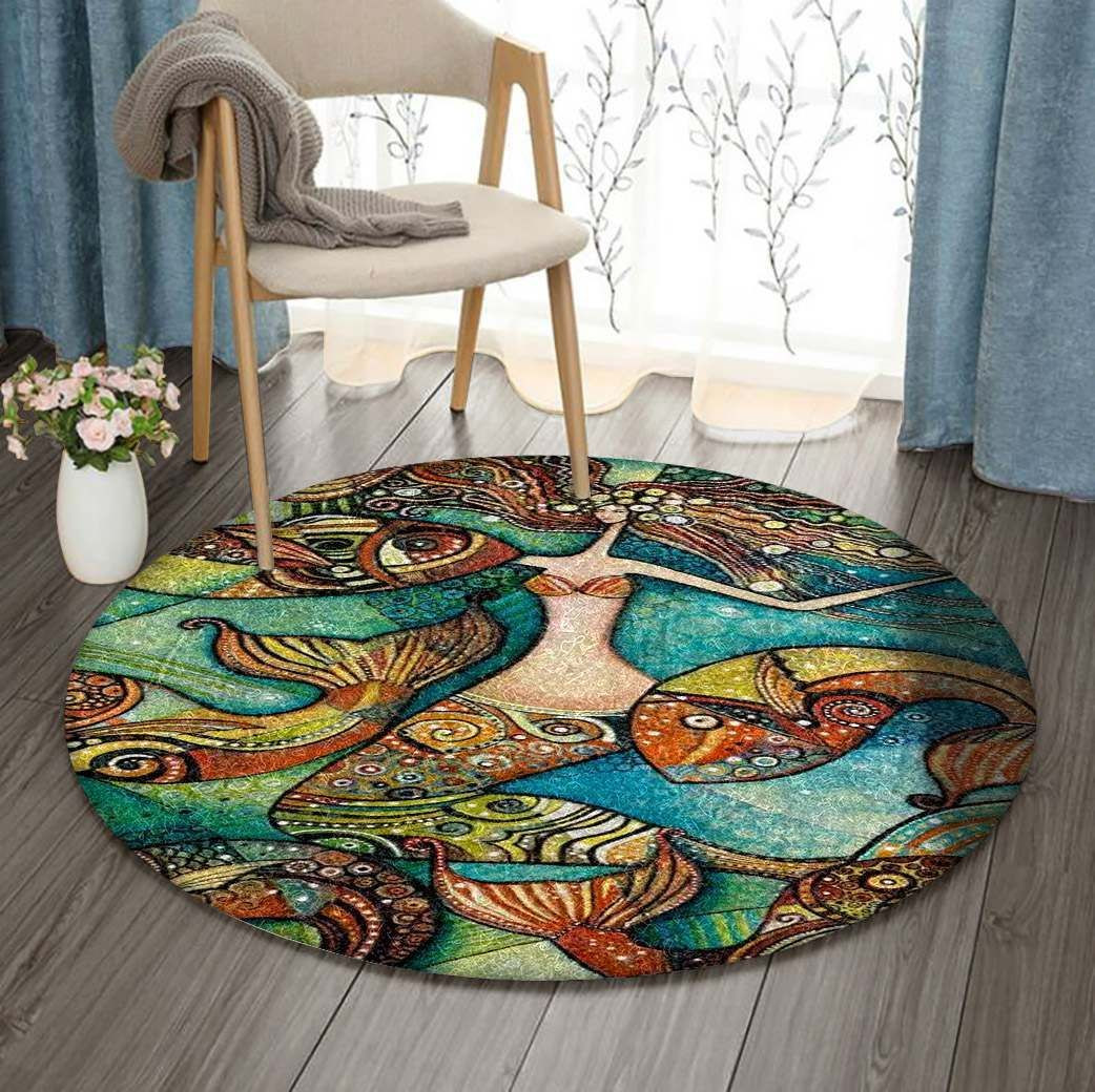 Mermaid Round Rug Carpet Bedroom Livingroom Home Decor