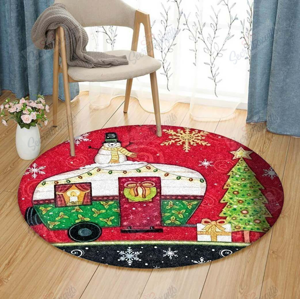 Merry Christmas Camper Round Rug Carpet Bedroom Livingroom Home Decor