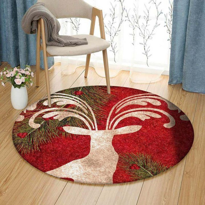 Merry Christmas Holiday Deer Round Rug Carpet Bedroom Livingroom Home Decor