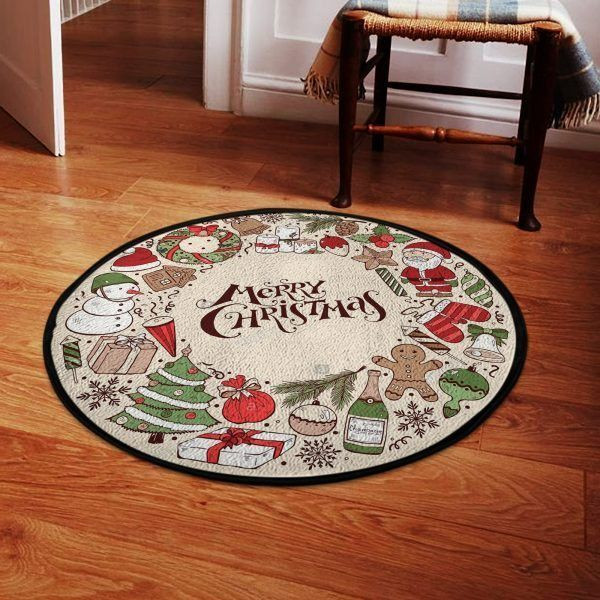Merry Christmas Round Rug Carpet Bedroom Livingroom Home Decor