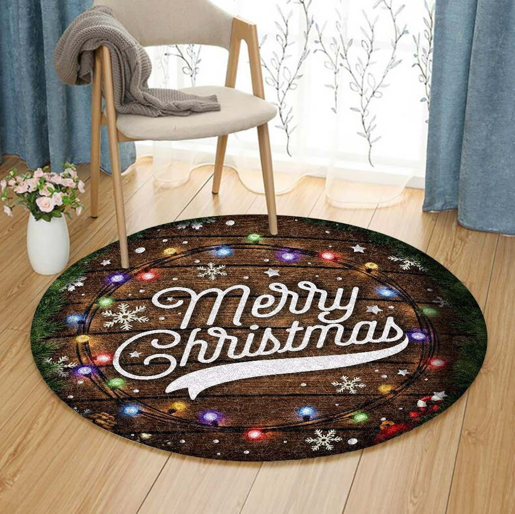 Merry Christmas Round Rug Carpet Bedroom Livingroom Home Decor