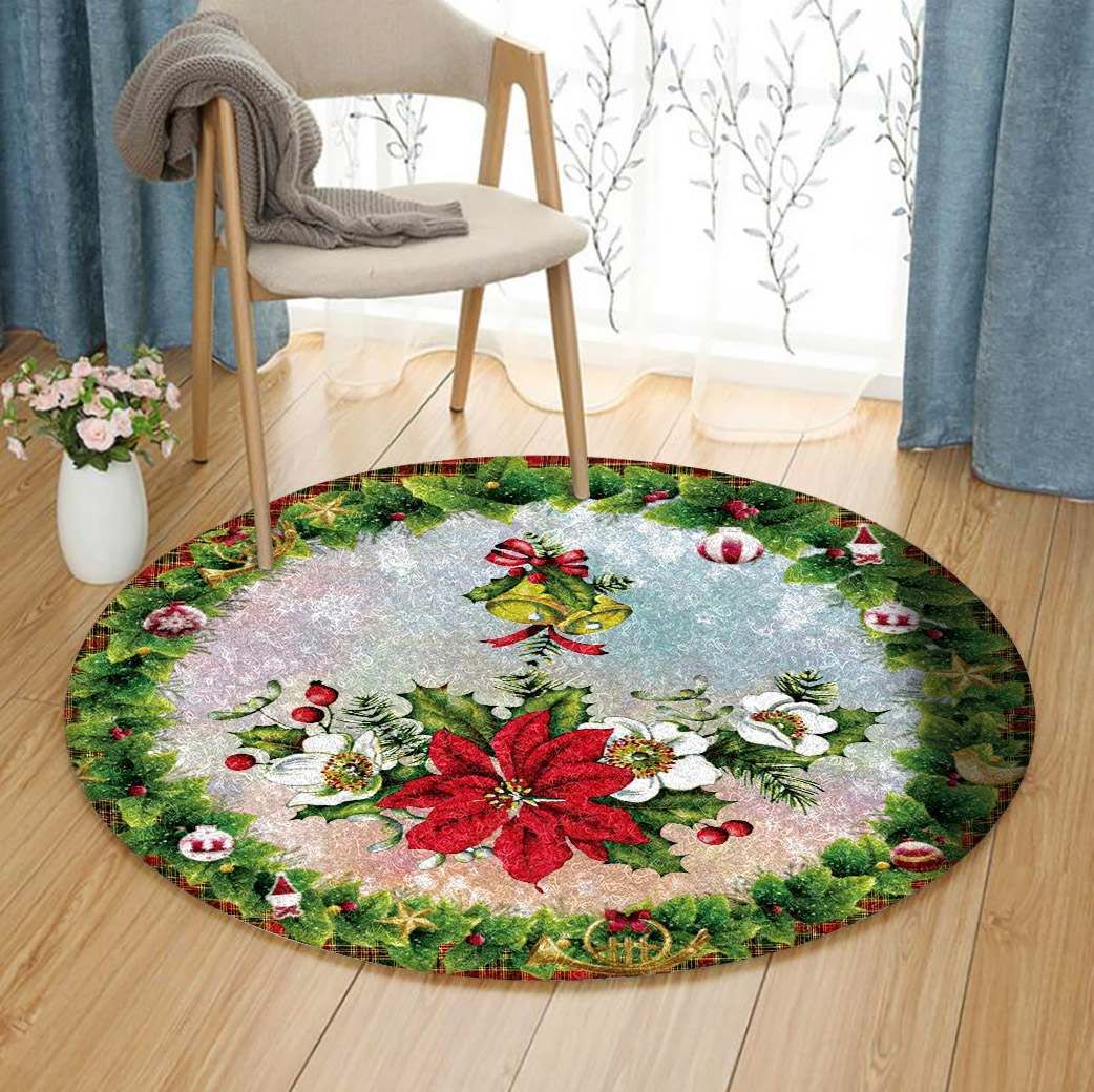 Merry Christmas Round Rug Carpet Bedroom Livingroom Home Decor