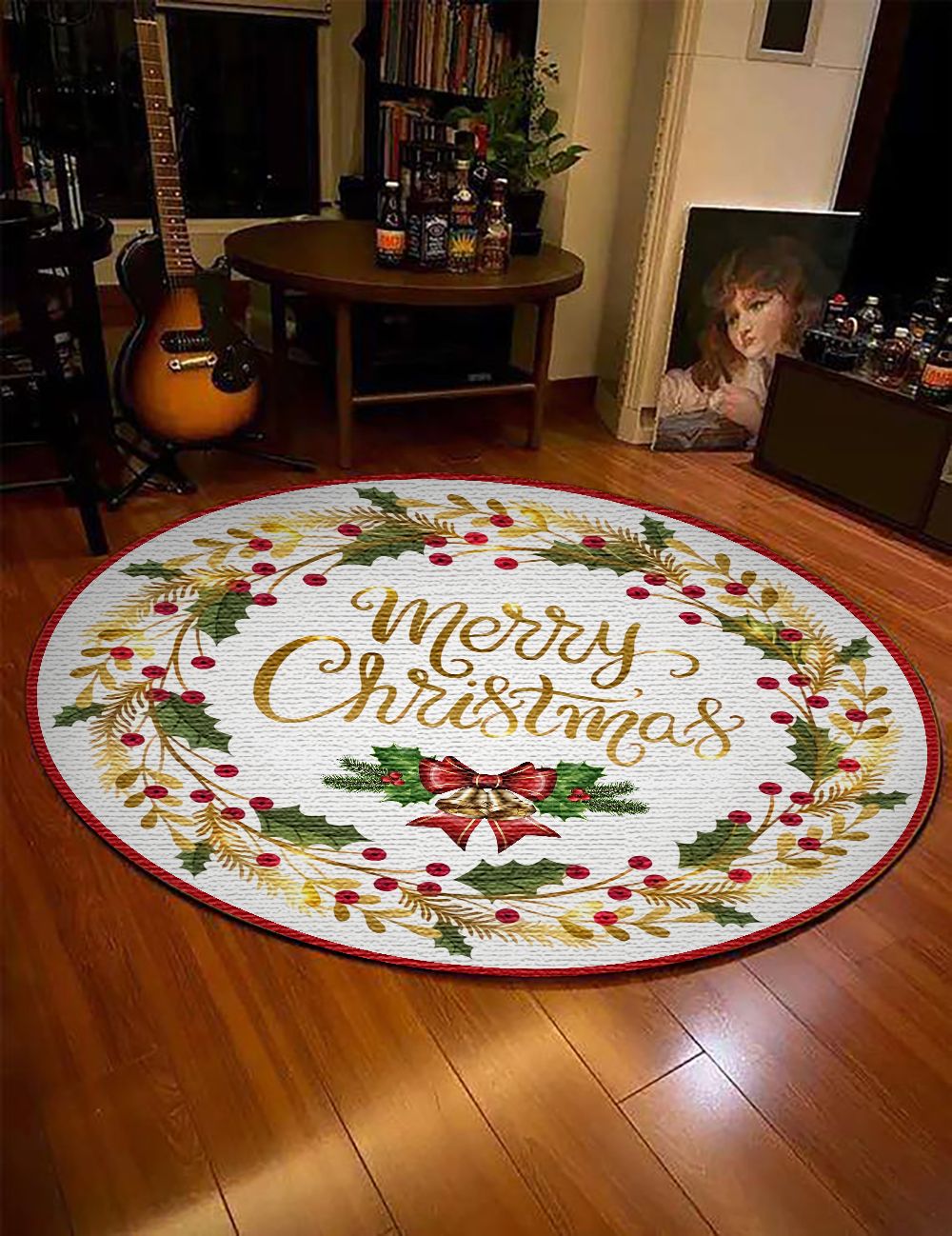 Merry Christmas Round Rug Carpet Bedroom Livingroom Home Decor