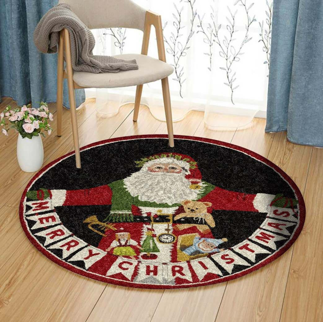 Merry Christmas Round Rug Carpet Bedroom Livingroom Home Decor