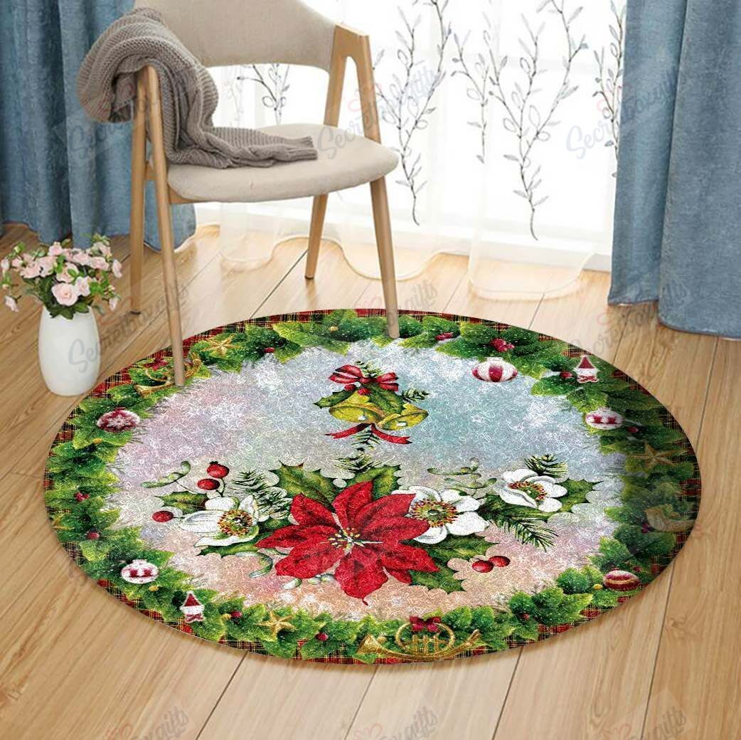 Merry Christmas Round Rug Carpet Bedroom Livingroom Home Decor