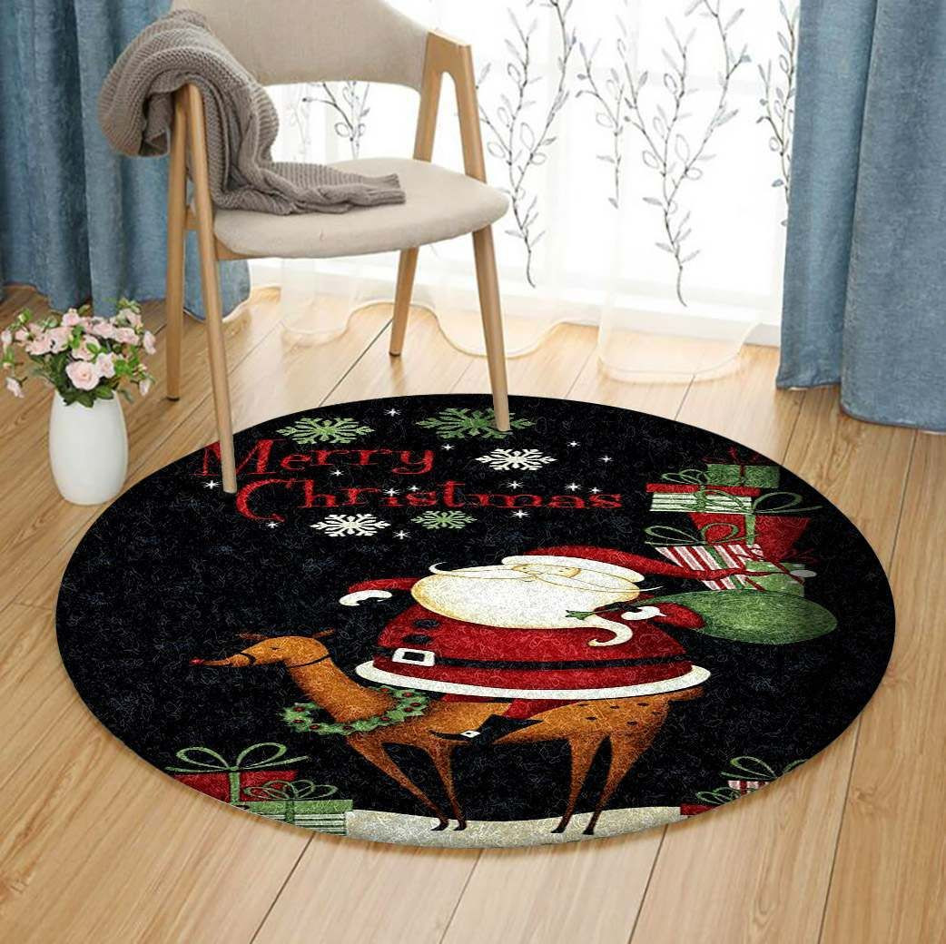 Merry Christmas Round Rug Carpet Bedroom Livingroom Home Decor