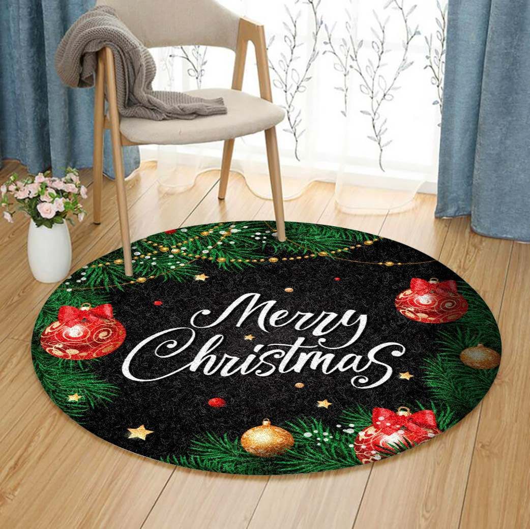 Merry Christmas Round Rug Carpet Bedroom Livingroom Home Decor