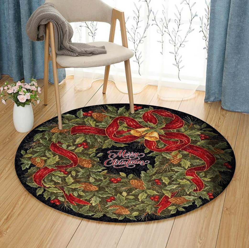 Merry Christmas Round Rug Carpet Bedroom Livingroom Home Decor