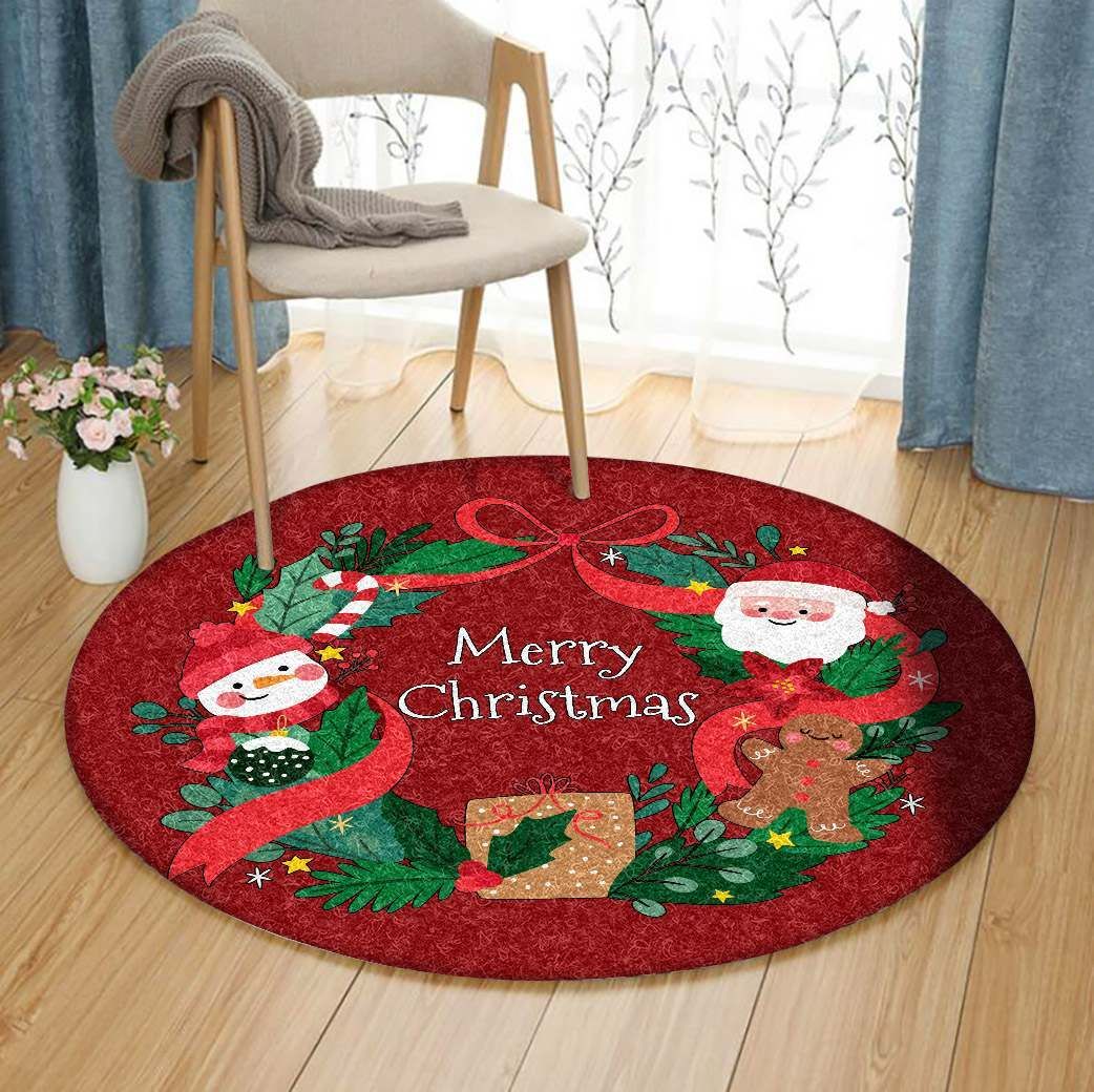 Merry Christmas Round Rug Carpet Bedroom Livingroom Home Decor