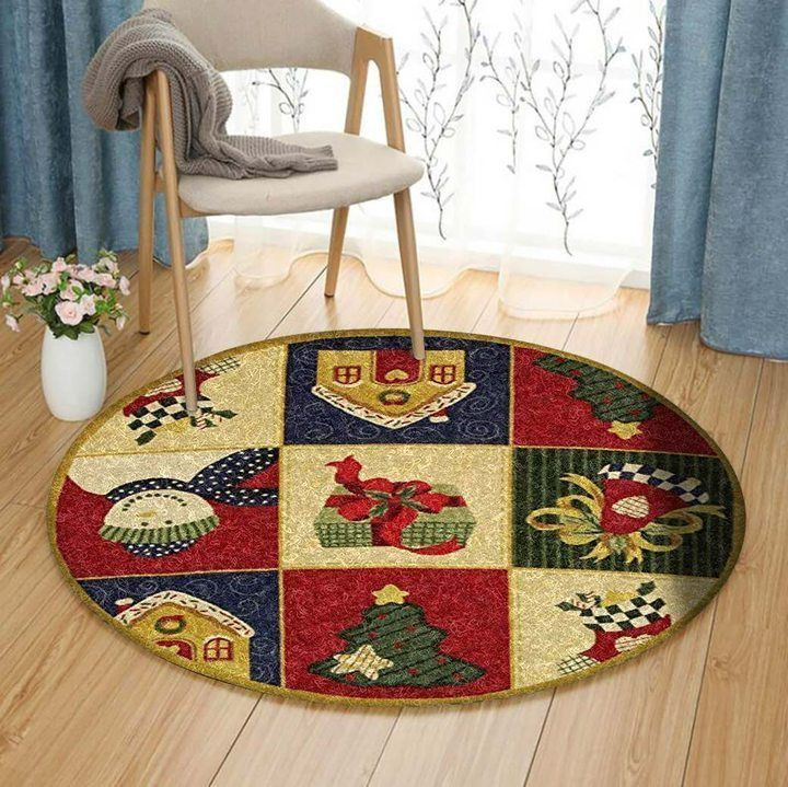 Merry Christmas Round Rug Carpet Bedroom Livingroom Home Decor