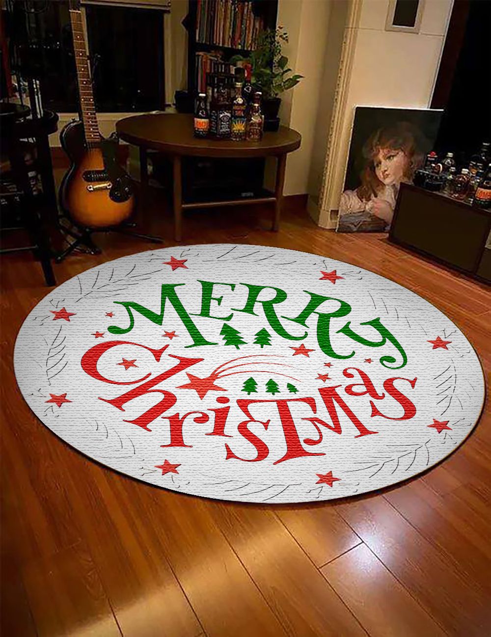 Merry Christmas Round Rug Carpet Bedroom Livingroom Home Decor