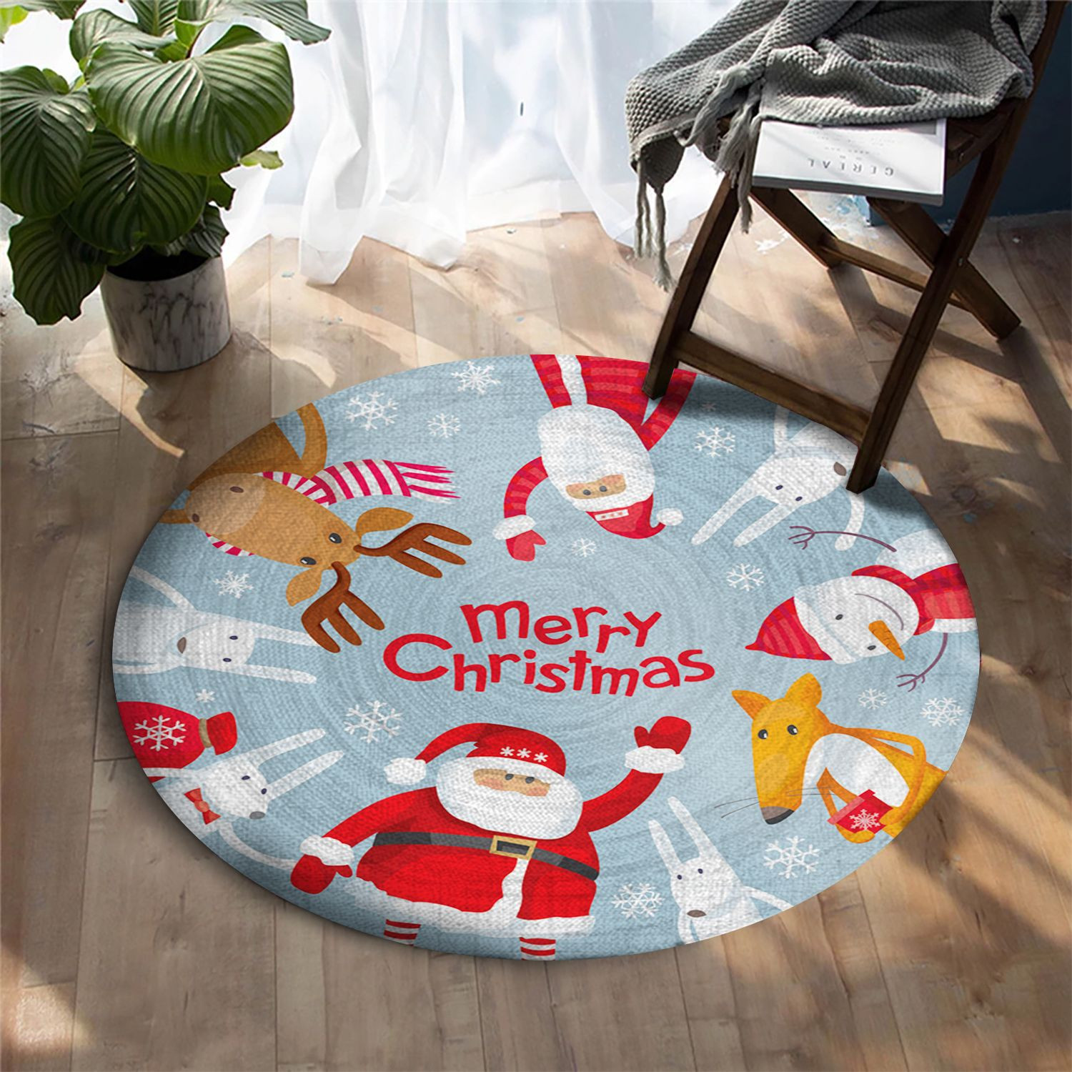Merry Christmas Round Rug Carpet Bedroom Livingroom Home Decor