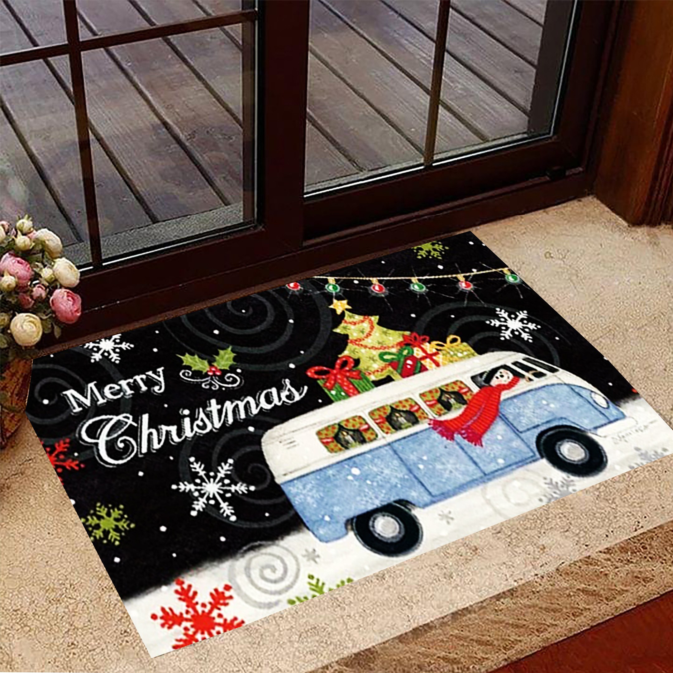 Merry Christmas Rubber Doormat Holiday Christmas Front Door Mat Home Decorations