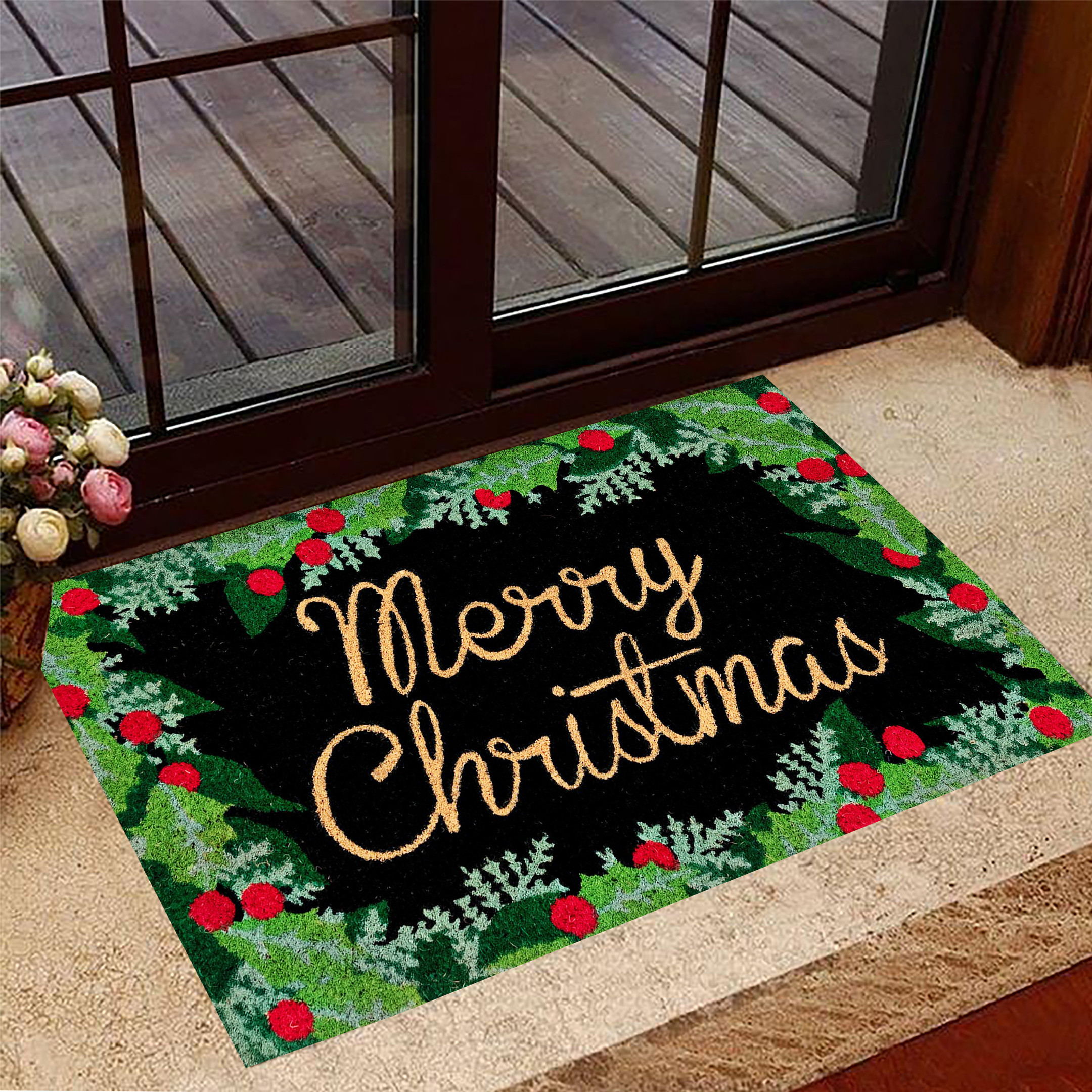 Merry Christmas Rubber Doormat Holiday Christmas Welcome Mat Home Decorations 2021