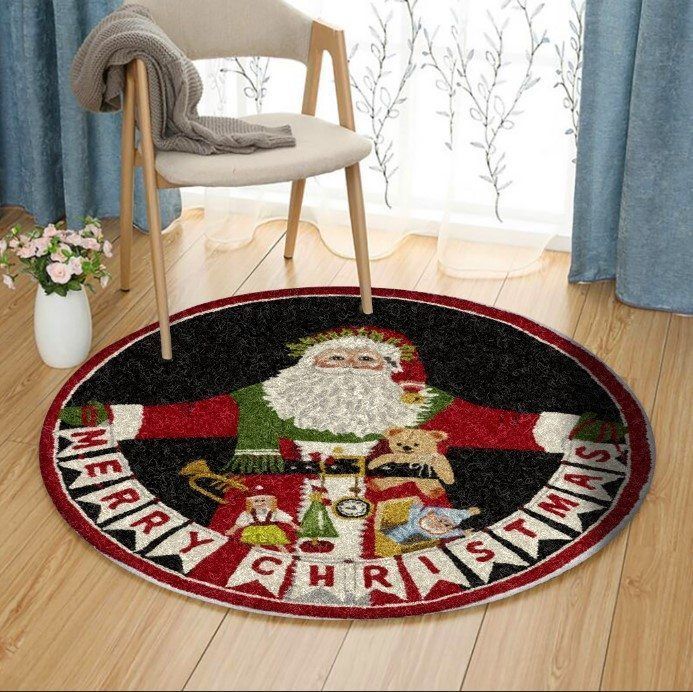 Merry Christmas Santa Round Rug Carpet Bedroom Livingroom Home Decor