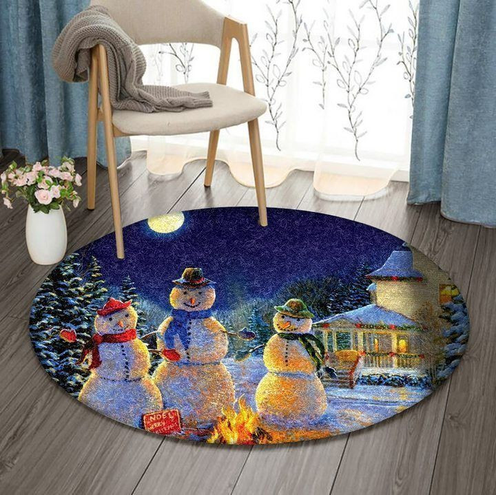 Merry Christmas Snowman Round Rug Carpet Bedroom Livingroom Home Decor