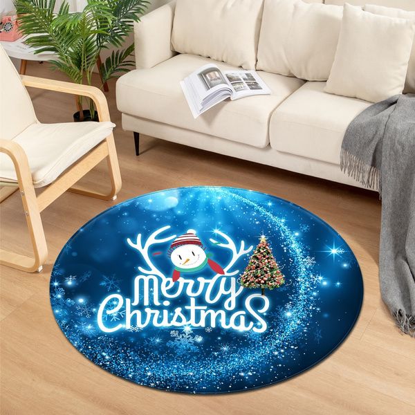Merry Christmas Snowman Round Rug Carpet Bedroom Livingroom Home Decor