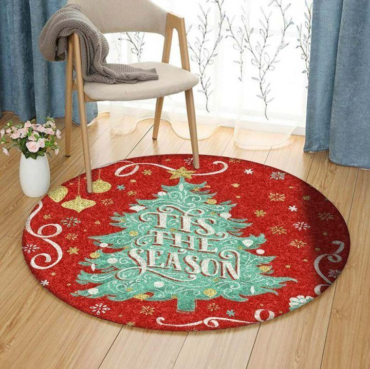 Merry Christmas Tis The Season Round Rug Carpet Bedroom Livingroom Home Decor