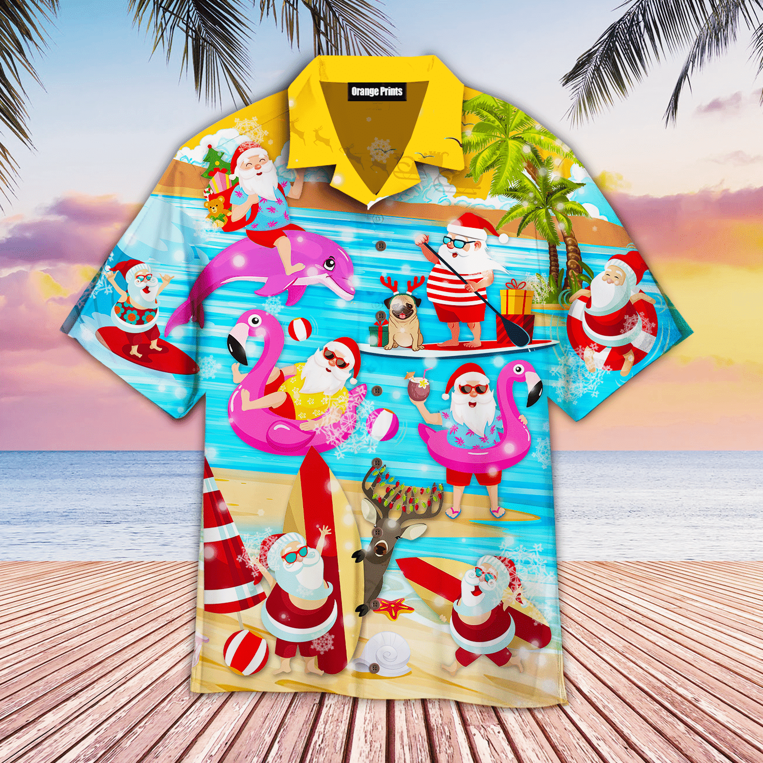 Merry Santa Surfing Dolphin On Christmas In July Hawaiian Shirt