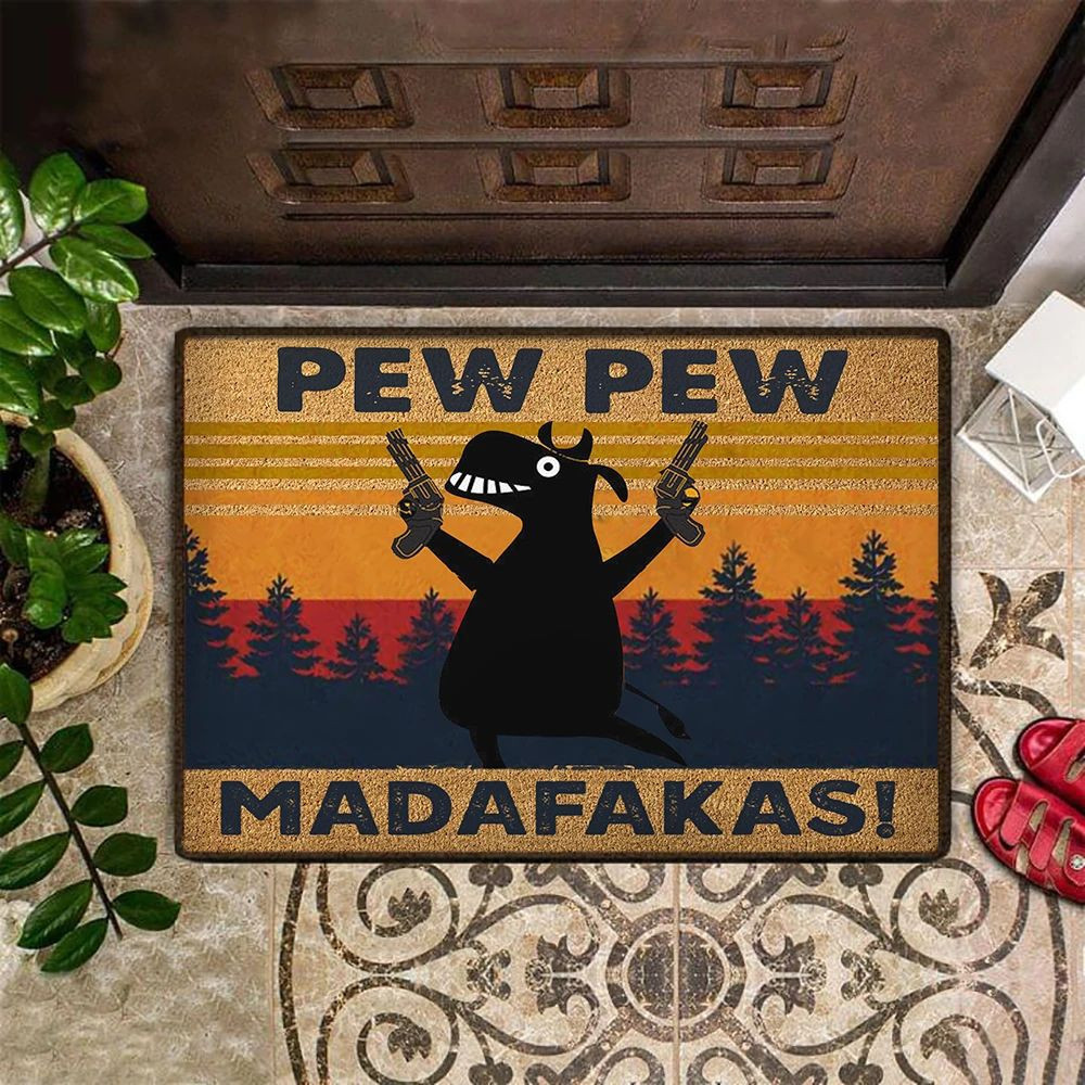 Milk Cow Pew Pew Madafakas Rubber Doormat Funny Rubber Doormat Front Porch Floor Mat Washable