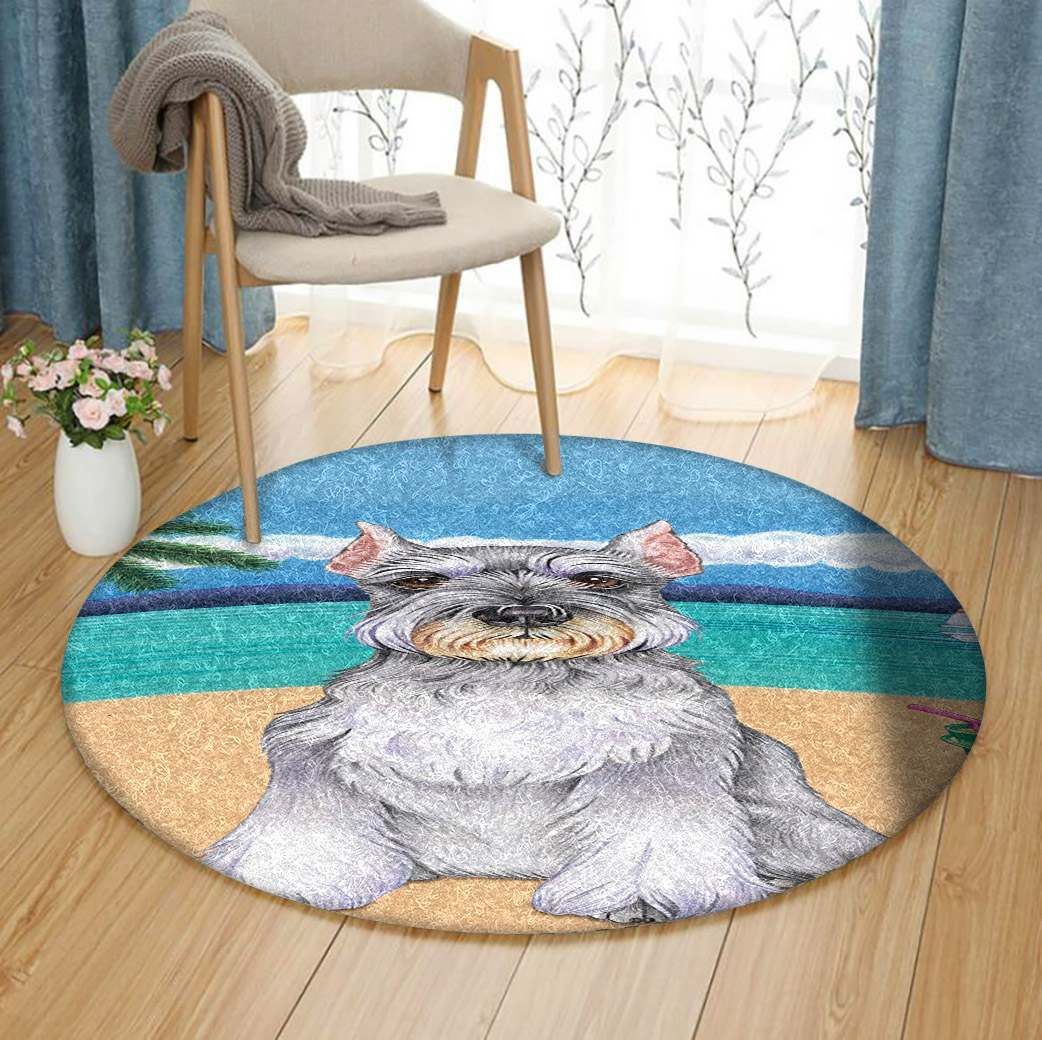 Miniature Schnauzer Beach Round Rug Carpet Bedroom Livingroom Home Decor