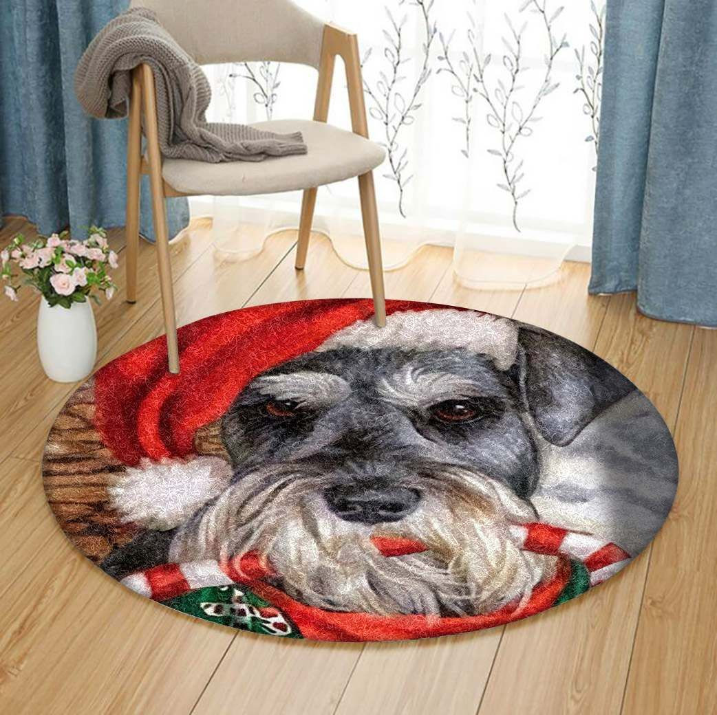 Miniature Schnauzer Christmas Round Rug Carpet Bedroom Livingroom Home Decor