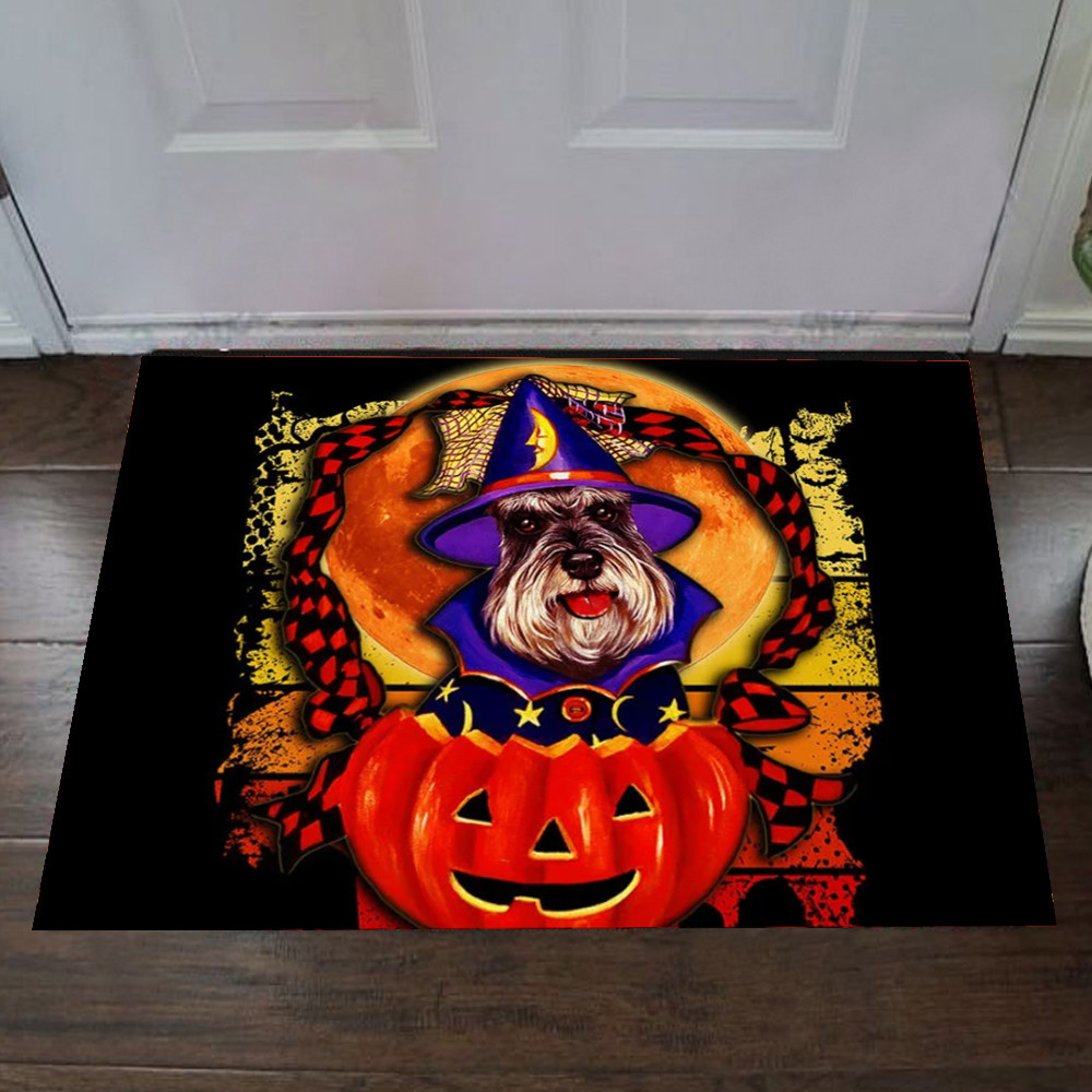 Miniature Schnauzer Halloween Rubber Doormat Indoor Halloween Decor Gifts For Pet Lovers