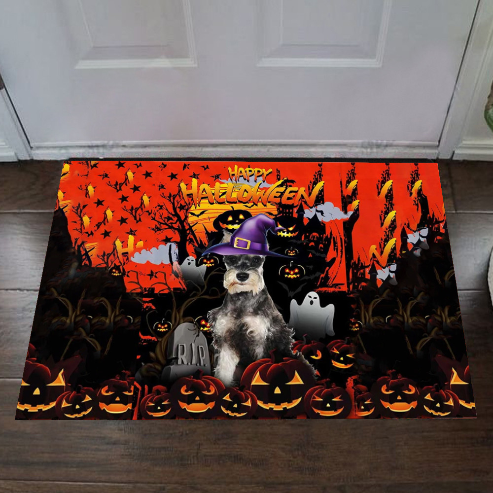 Miniature Schnauzer Happy Halloween Rubber Doormat Dog Lover Cute Indoor Halloween Decorations