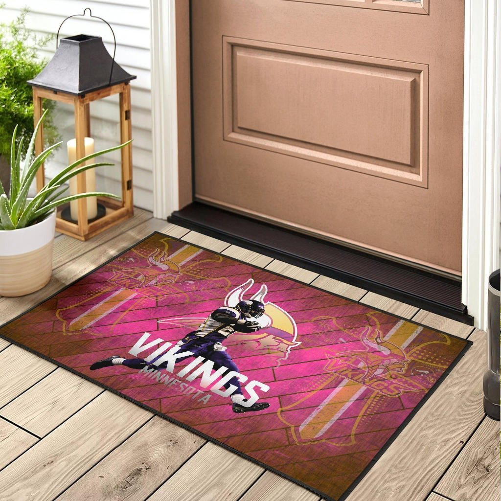 Minnesota Vikings American Football Team Rubber Doormat Adrian Peterson Jumping Symbol On Pink Wall Background Rubber Doormat Home Decor - Image 3