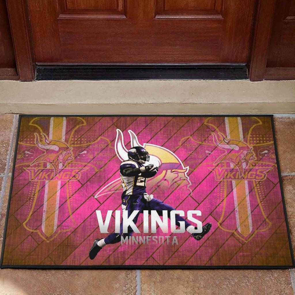 Minnesota Vikings American Football Team Rubber Doormat Adrian Peterson Jumping Symbol On Pink Wall Background Rubber Doormat Home Decor