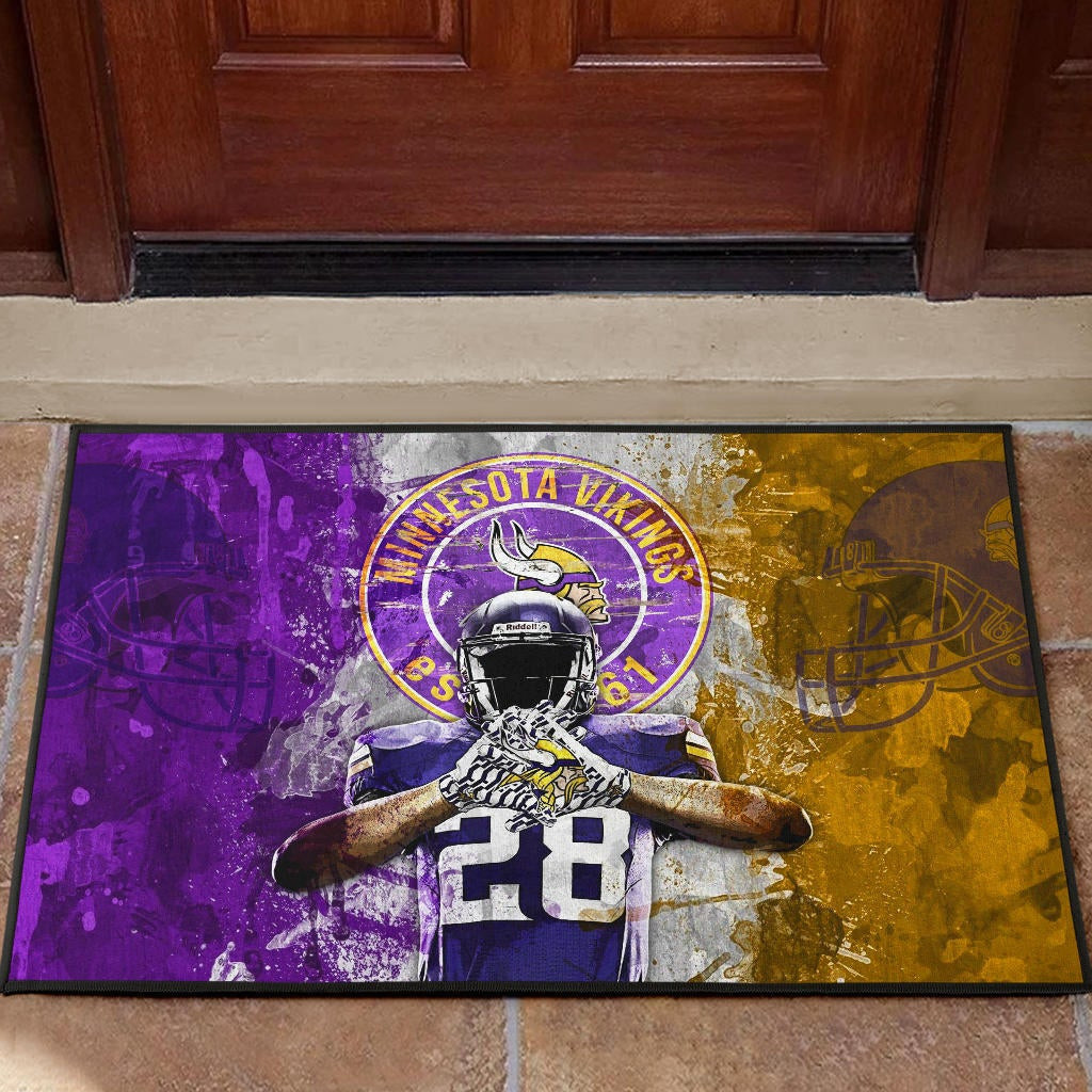 Minnesota Vikings American Football Team Rubber Doormat Adrian Peterson Yellow And Purple Splash Watercolor Rubber Doormat Home Decor