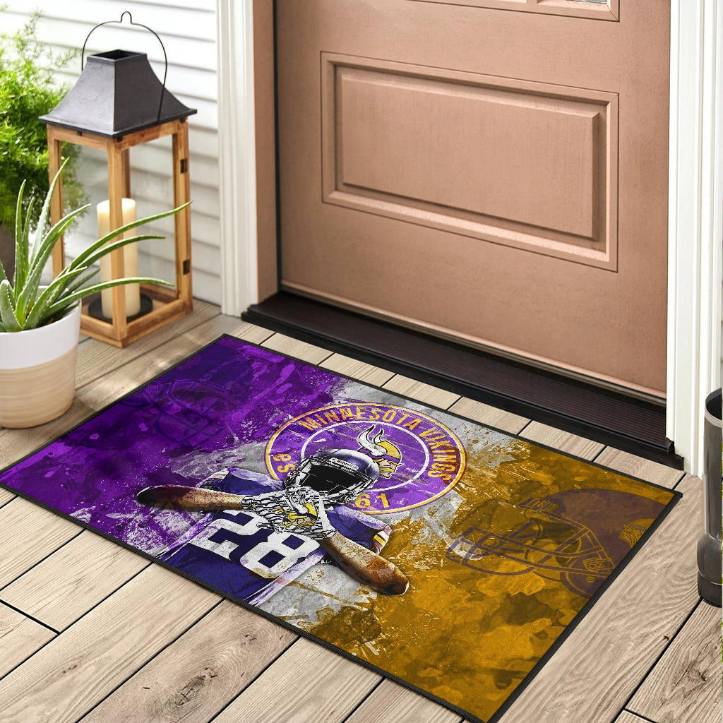 Minnesota Vikings American Football Team Rubber Doormat Adrian Peterson Yellow And Purple Splash Watercolor Rubber Doormat Home Decor - Image 3