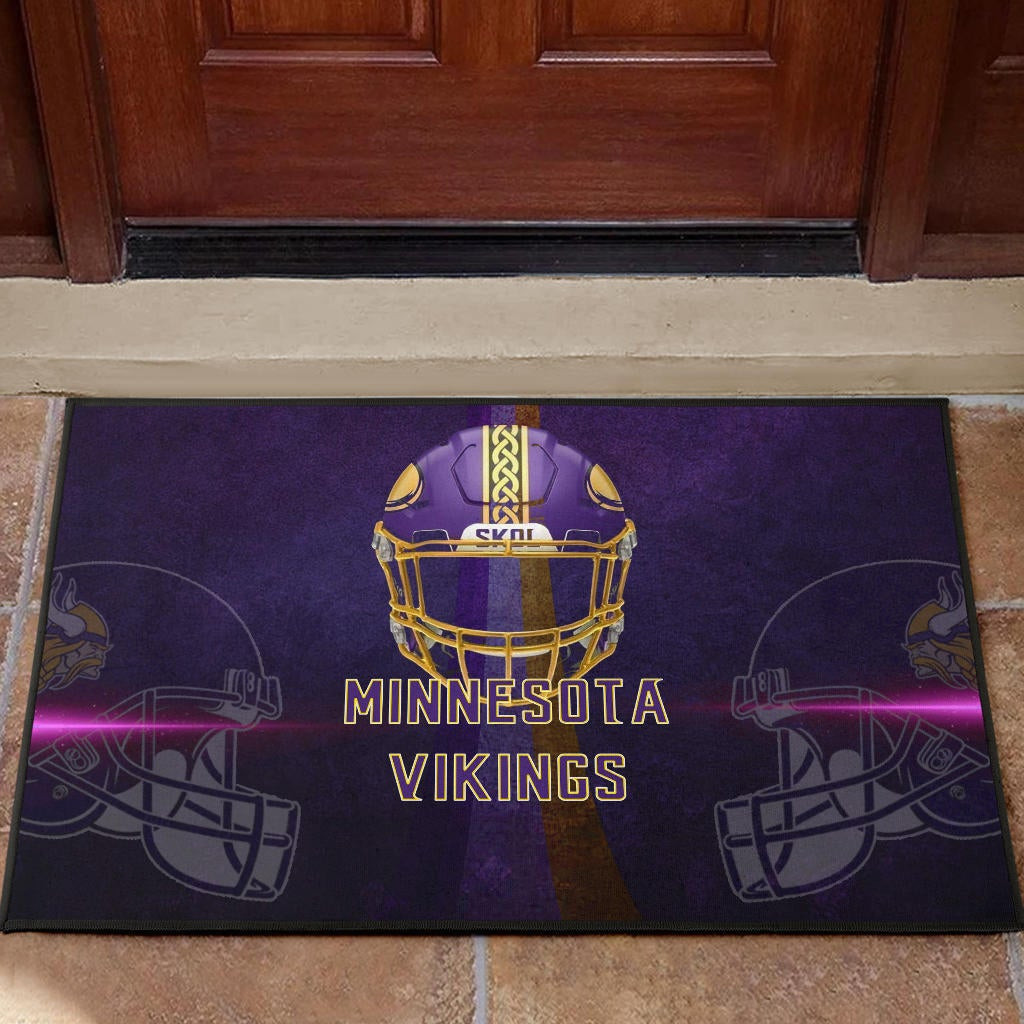 Minnesota Vikings American Football Team Rubber Doormat Cool Purple Helmet Pink Neon Line Rubber Doormat Home Decor
