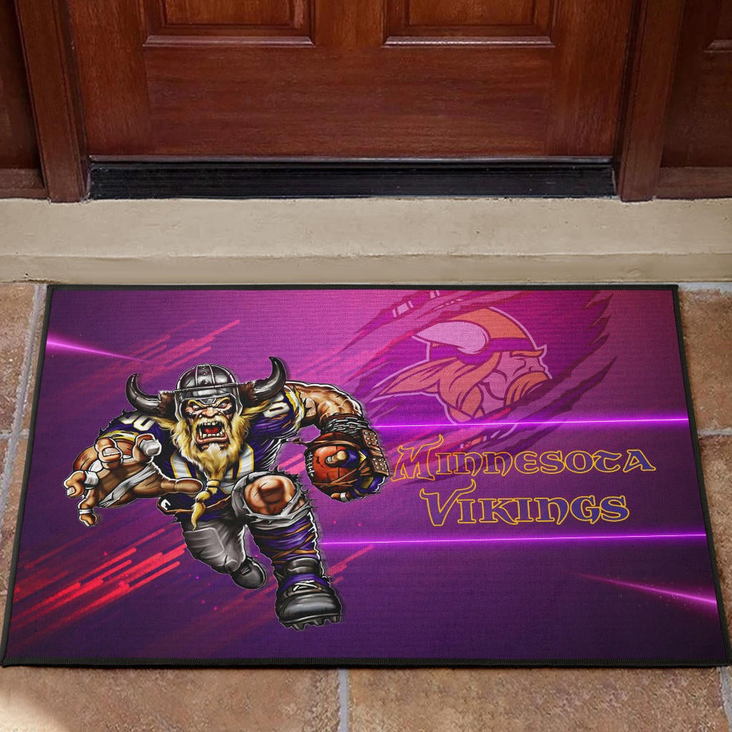 Minnesota Vikings American Football Team Rubber Doormat Giant Viking Holding Rugby Running Pink Purple Rubber Doormat Home Decor