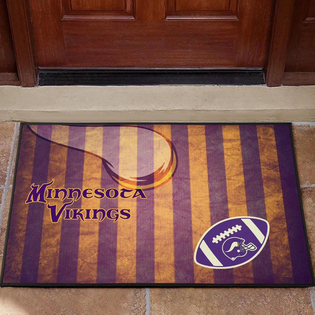 Minnesota Vikings American Football Team Rubber Doormat Rugby Ball On Flag With Viking Horn Adrian Peterson Rubber Doormat Home Decor