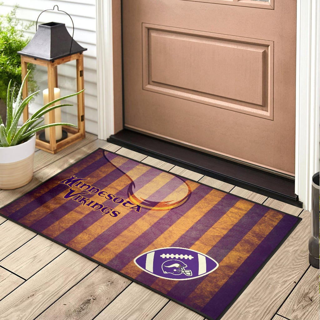 Minnesota Vikings American Football Team Rubber Doormat Rugby Ball On Flag With Viking Horn Adrian Peterson Rubber Doormat Home Decor - Image 3