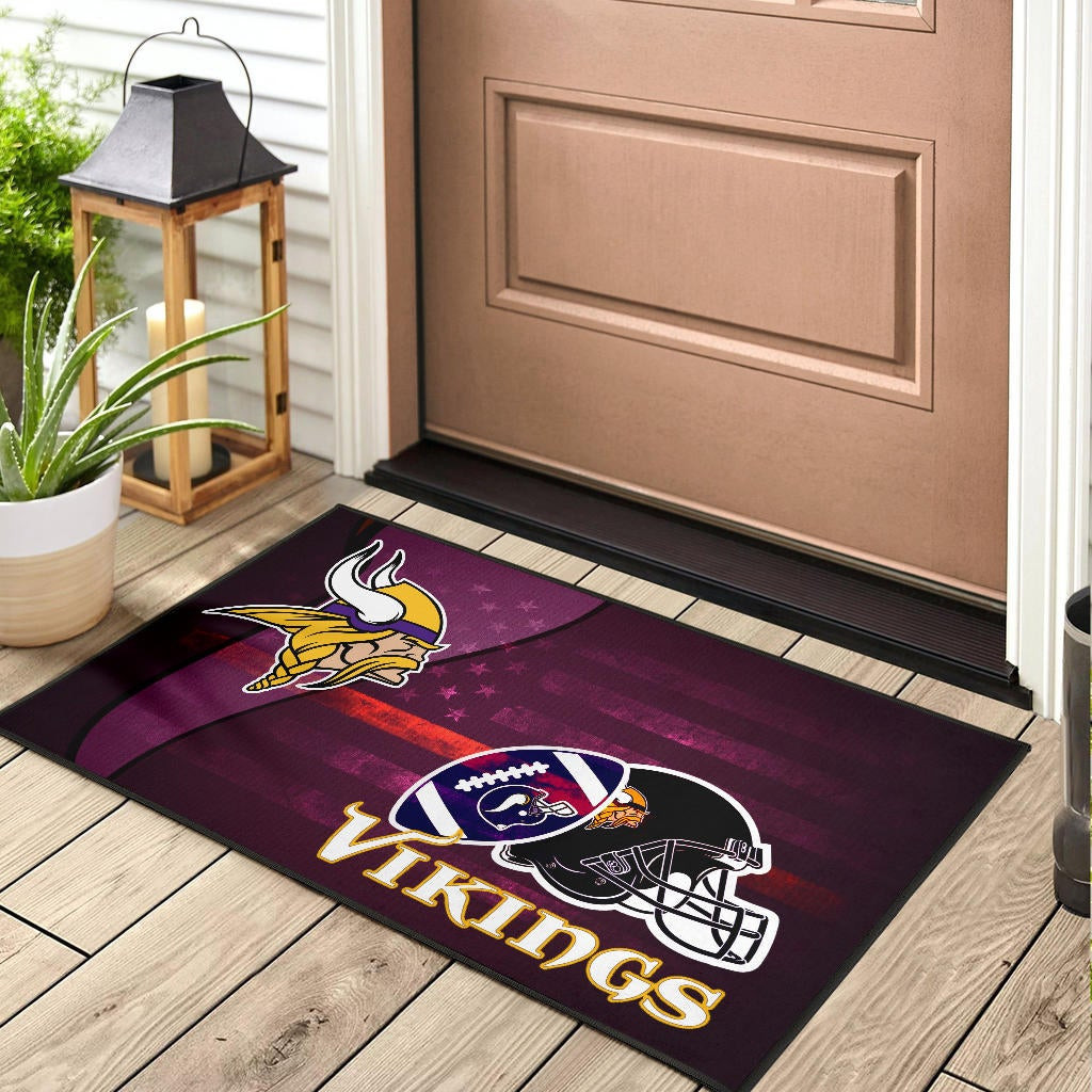 Minnesota Vikings American Football Team Rubber Doormat Viking Head Rugby Ball And Black Helmet Symbol Rubber Doormat Home Decor - Image 3
