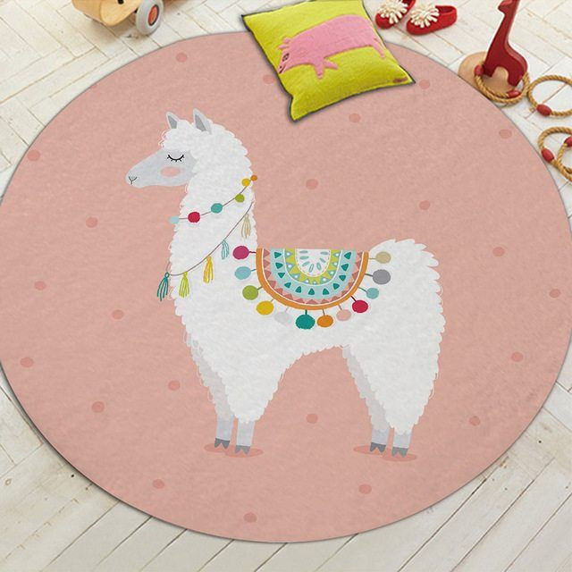 Miracille Cartoon Style Alpaca Round Rug Carpet Bedroom Livingroom Home Decor
