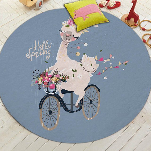 Miracille Cartoon Style Alpaca Round Rug Carpet Bedroom Livingroom Home Decor